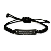 Funny Valet Rope Bracelet Gifts for Men - Keep Calm Or I Will Use My Valet Voice Black Stainless Steel Christmas Unique Gifts from Friends - Image 1